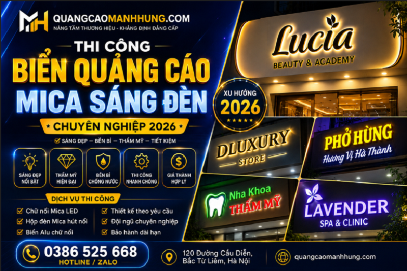 Thi Công Biển Quảng Cáo Mica Sáng Đèn Chuyên Nghiệp 2026