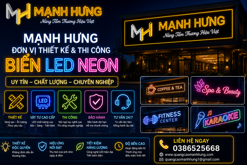 Biển Quảng Cáo LED Neon Là Gì? Báo Giá Làm Biển LED Neon Mới Nhất 2026