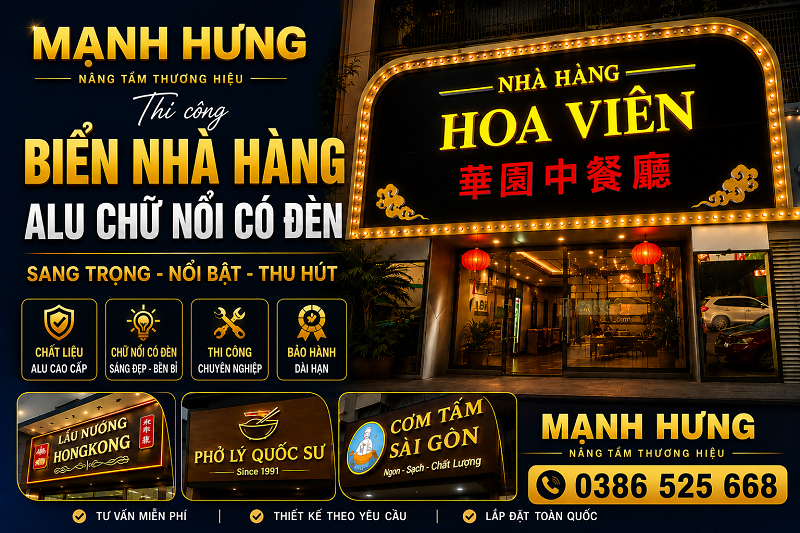 Biển Nhà Hàng Alu Chữ Nổi: Giải Pháp Thu Hút Khách Hàng Từ Ánh Nhìn Đầu Tiên